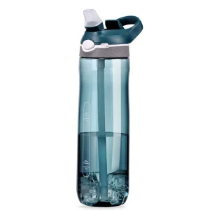 Bouteille d'eau de sport portable avec paille pour homme, plastique transparent, sans BPA, verres pour le camping, la randonnée, l'extérieur, 750ml