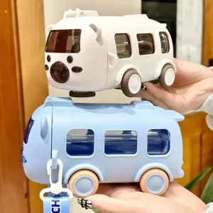 Bouteille d'eau ours Portable avec bandoulière, tasse d'eau en paille de voiture mignonne pour enfant, bouteille d'eau en forme de Bus pour enfants, tasse à boire de 500ml