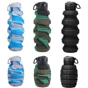 Bouteille d'eau de Camouflage à grenade à main Durable, tasse de sport pliable en silicone Portable, bouilloire de sport à grenade à main de 500ml