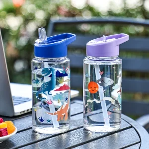 Gourde à paille de 500 ml, mignonne et portable, motif dinosaure crème glacée, pour l'extérieur