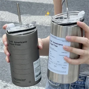 Tasse à café Portable en acier inoxydable de 600ml, bouteille Thermos avec paille isolante, verres ne contiennent pas du BPA