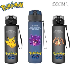 560ML Pokemon tasse d'eau Anime Portable enfants mignon Pikachu Gengar plastique Sports de plein air grande capacité bouteille d'eau cadeaux