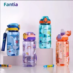 Bouteille d'eau de dinosaure pour enfants, gobelet d'eau avec paille en silicone, plastique étanche, tasse à eau HI Summer, 600ml