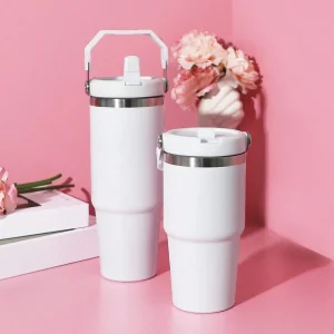 Gobelet sous vide avec couvercle, bouteille d'eau Portable en acier inoxydable avec poignée éblouissante, gobelet isolé, poignée fourre-tout 20/30OZ, 1 pièce